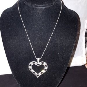 Large silver rhinestone heart necklace New